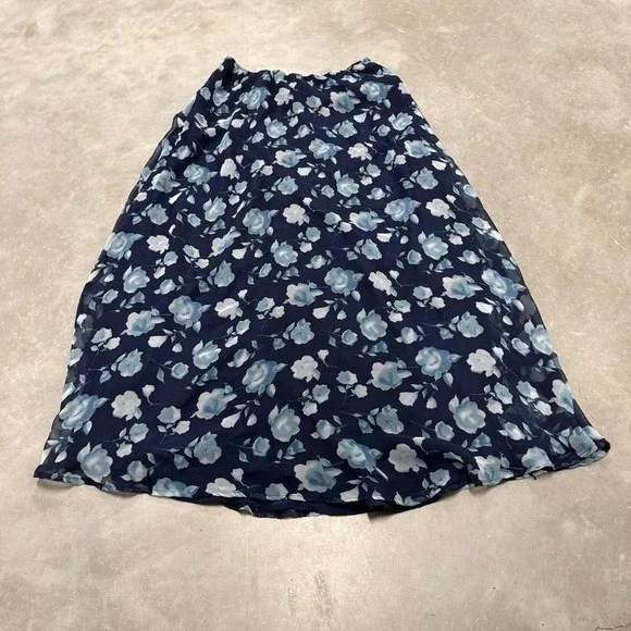 Vintage 90s y2k low rise midi skirt blue floral alt indie cottage core - Picture 2 of 5